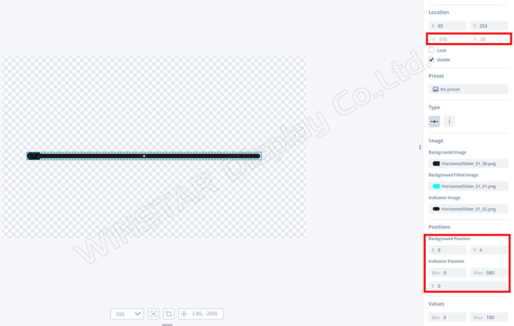 Figure 21: Properties of TouchGFX Slider